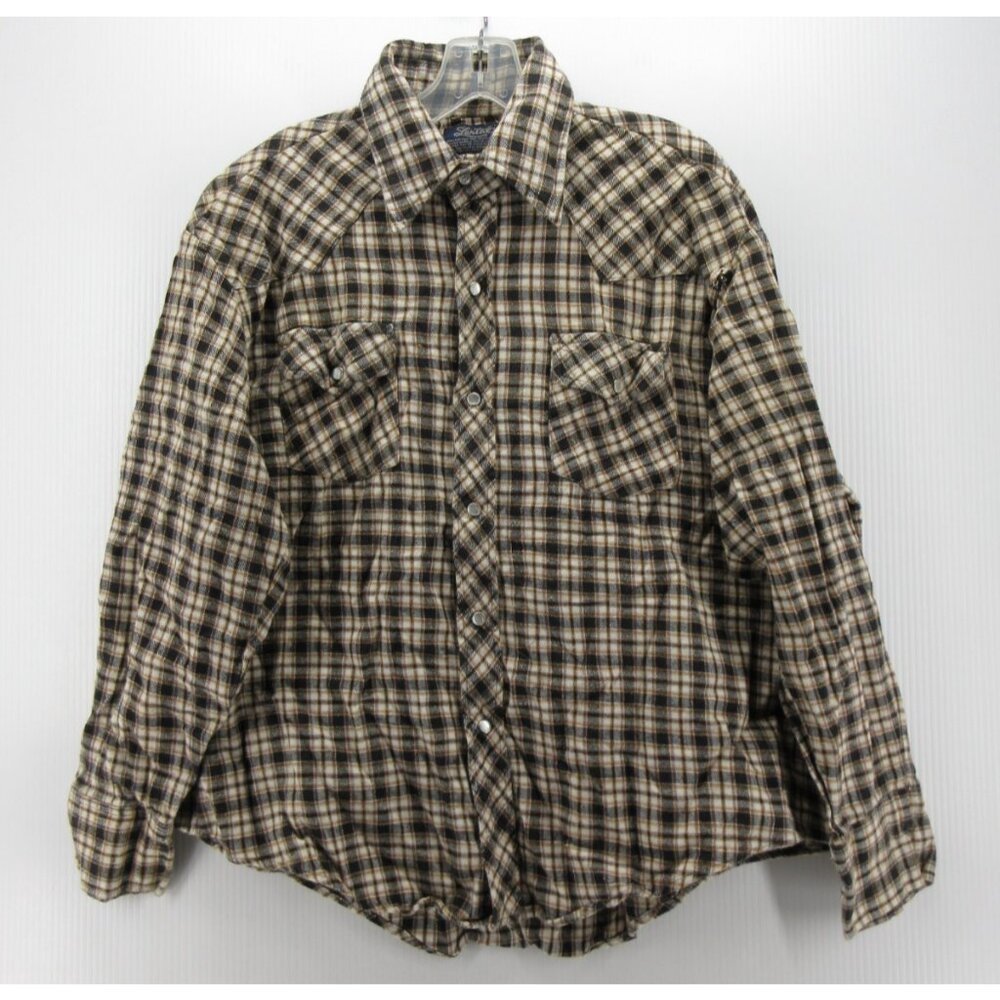 VINTAGE Lariat Shirt XL Flannel Western Pearl Snap Cowboy Rodeo 70s *